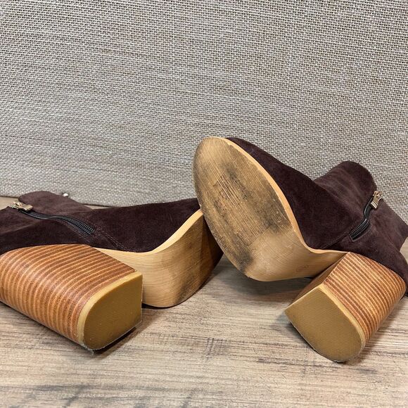 CATHERINE MALANDRINO Chocolate Brown SHAYAE Ankle Boots Stacked 4" Heel Size 6.5 - Picture 5 of 6